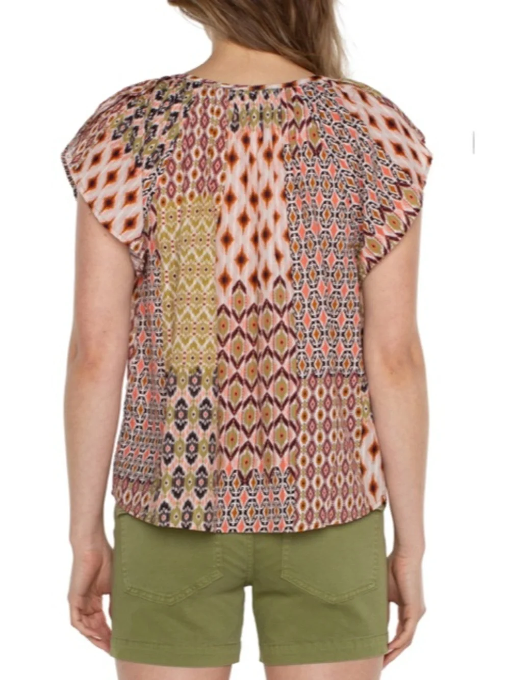 Liverpool Los Angeles geo patchwork tie-front woven top Size XS - Picture 2 of 7